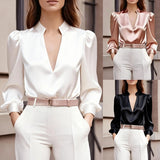 Satin V-Neck Slim Blouse