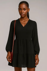 Шифоновое платье с длинным рукавом и V-образным вырезом A- Line Оригинальное платье