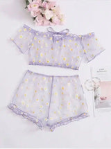 Lace Little Daisy Lingerie Perspective Net-Purple-1