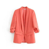 Women's Casual Open-Front Blazer with Pockets-Pink-1