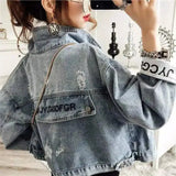 Women's Casual Distressed Denim Jacket-Blue-1