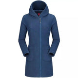 Mid long fleece jacket with hood-Blue-1