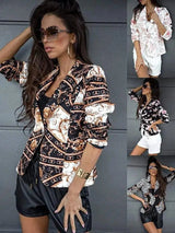 Women's Printed Blazer with Faux Leather Shorts-1