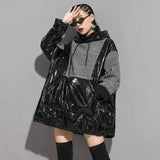 Hooded Puffer Coat with Houndstooth Lining-Black-1