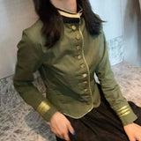 Women's Military Style Buttoned Jacket-Green-1
