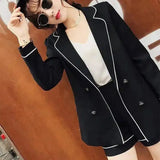 Women's Tailored Blazer with Piping Detail-Black-1