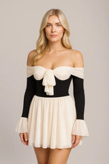 Женское платье с плечами, сочетающееся по цвету