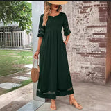 New Hot Sale: Five-Quarter Sleeve Mesh Patchwork Round Neck Pocket Dress