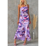 Floral One-Shoulder Suspender Dress