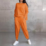 Women's Irregular Design Long-sleeved Sweater Harem Pants Suit-4