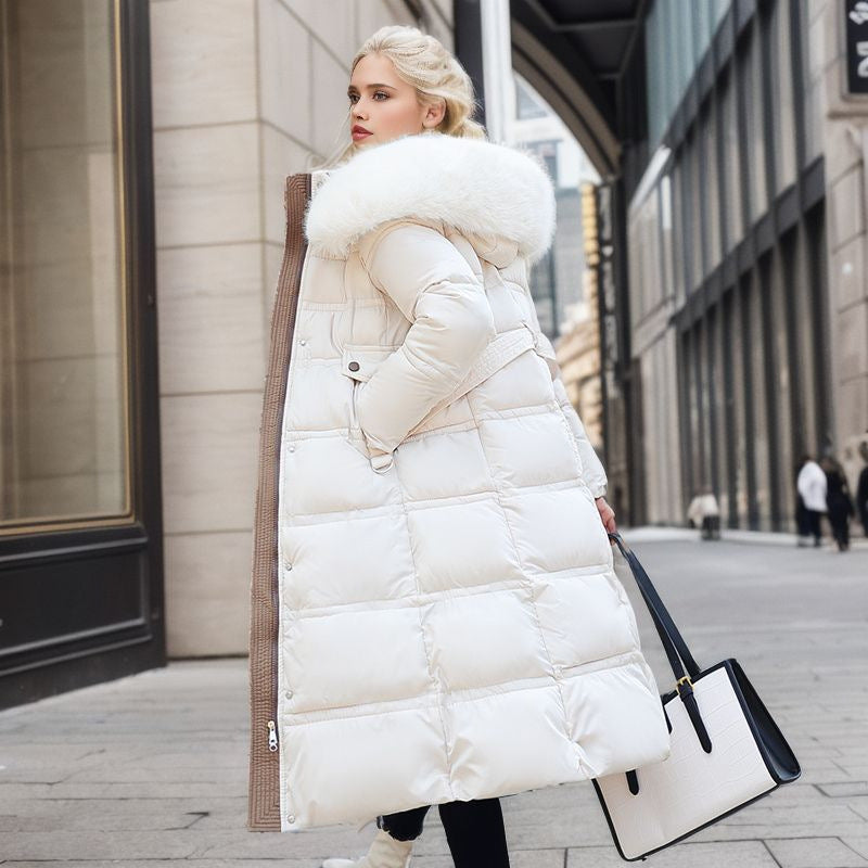Chic Fur-Hooded Winter Belted Coat