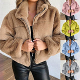 Plush Stand Collar Short Coat