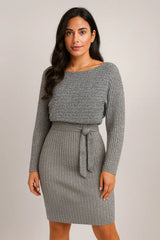 2шт Костюм женский сплошной полосатый с длинными рукавами топ и узкая юбка суспендер мода осень зима тонкий одежда