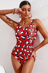 Full Size Tie-Dye Crisscross Back One-Piece Swimsuit-Red-7