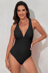 Crisscross Wide Strap One-Piece Swimwear-Black-5