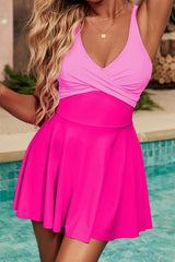 Crisscross V-Neck One-Piece Swimwear-Hot Pink-1