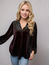 V-Neck Three-Quarter Sleeve Blouse-Black-9