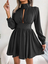 Cutout Turtleneck A-Line Mini Dress-Black-8