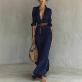 Chic Belted Irregular Long Shirt Dress