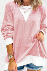 Contrast Round Neck Long Sleeve Sweatshirt-3