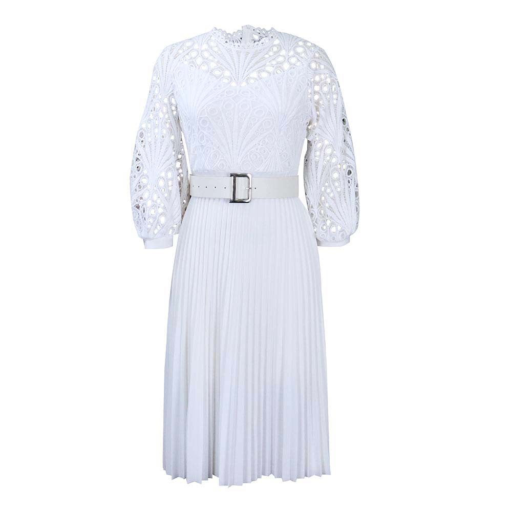 Lace Stitching Pleated Hollow-out Plus Size African Dress