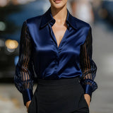 Satin Sheer Lapel Blouse