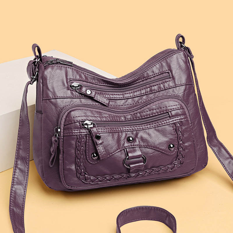 High-Grade Soft Leather Multi-Pocket Shoulder Bag