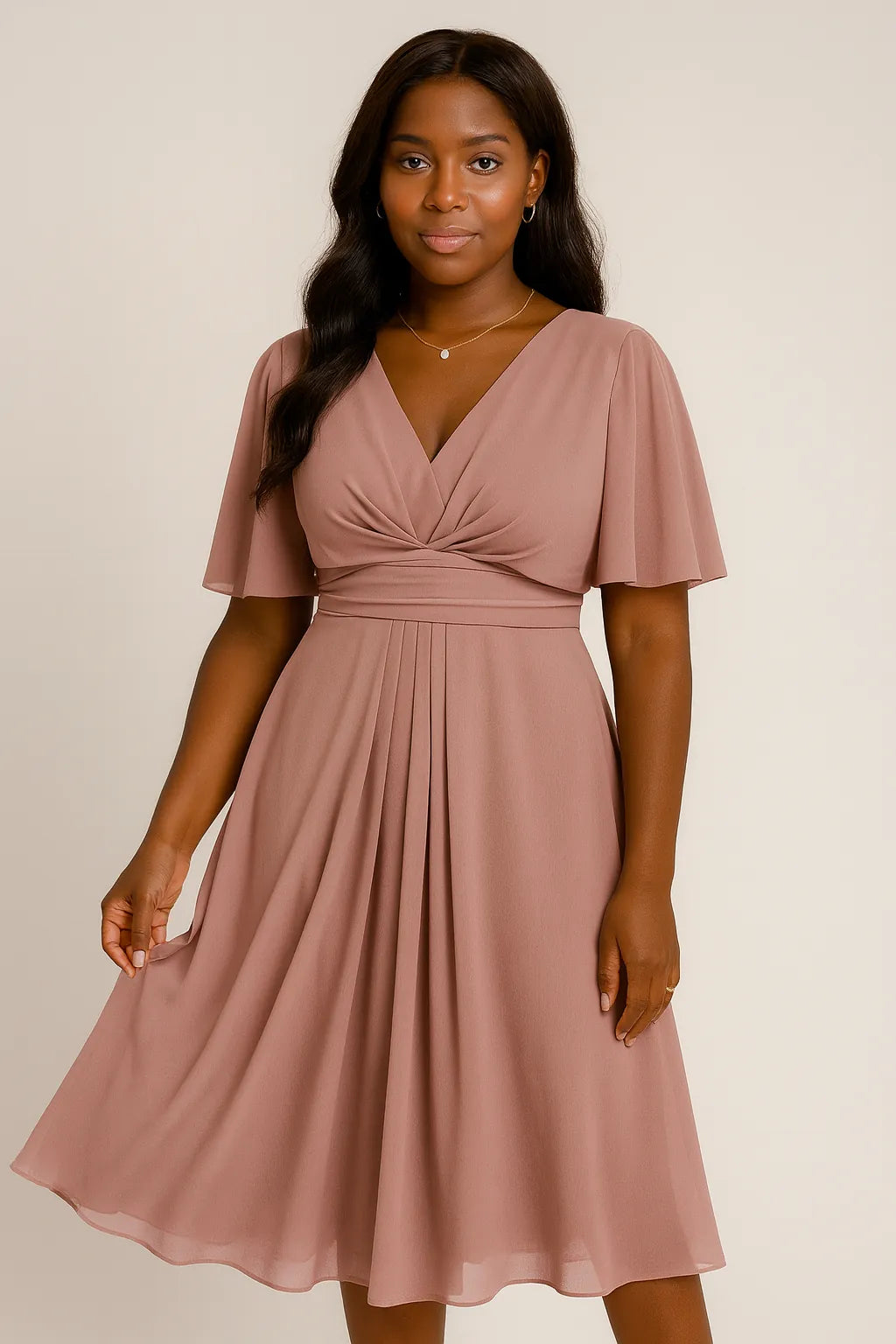 Мода сплошной цвет и V-образный вырез талии отделка Casual большой