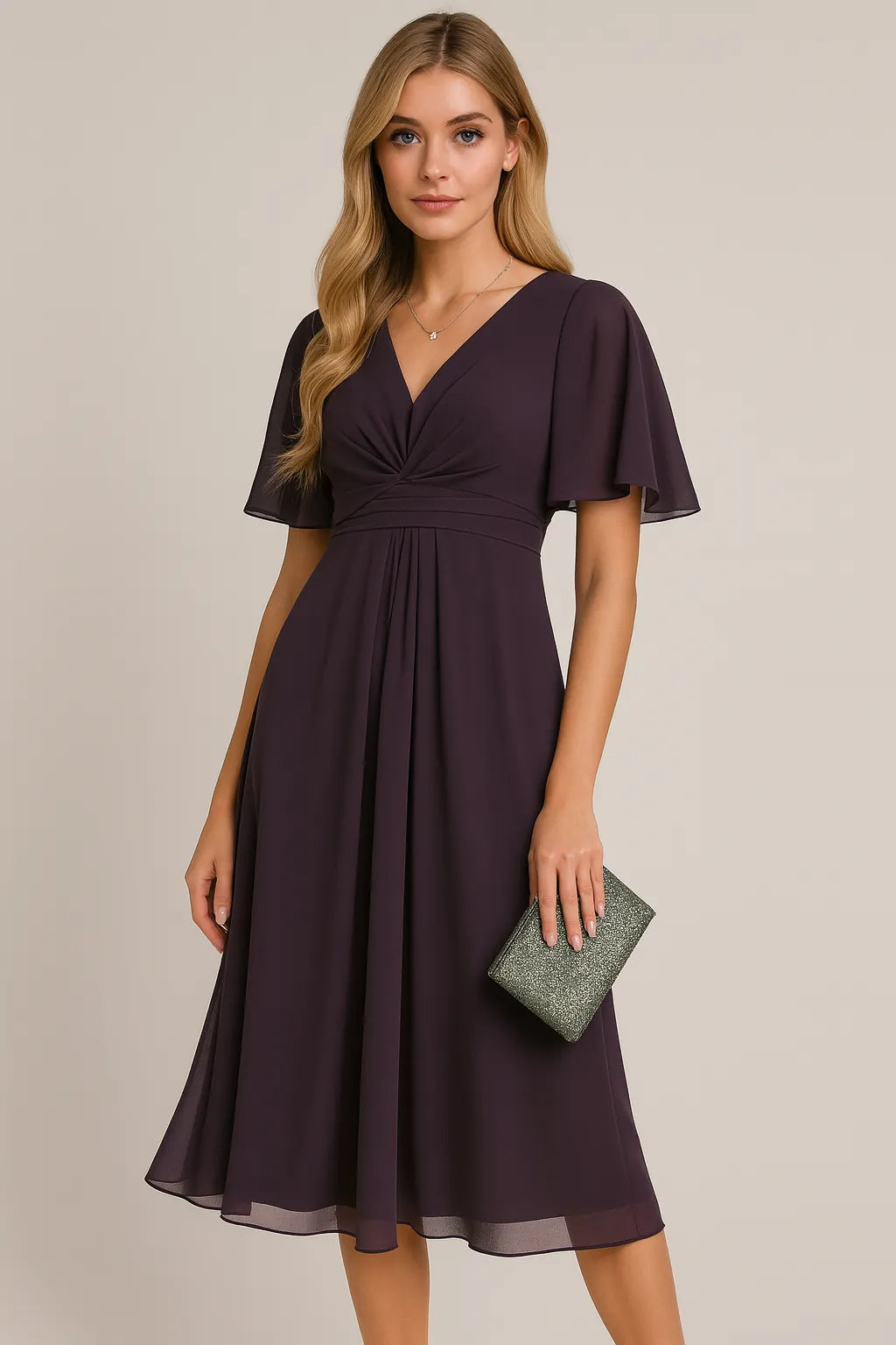 Мода сплошной цвет и V-образный вырез талии отделка Casual большой