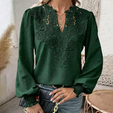 Lace Lantern Sleeve V-Neck Blouse