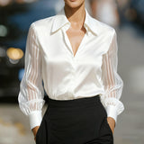 Satin Sheer Lapel Blouse