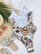 Printed Tie Back Scoop Neck One-Piece Swimsuit-4