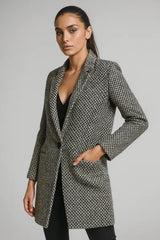 Women’s houndstooth coat - tailored black and white patterned blazer-style outerwear