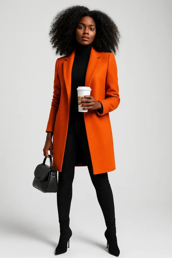 Bright orange wool coat for women – bold fall statement outerwear with tailored fit
