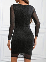 Metallic Ruffled V-Neck Long Sleeve Mini Dress-3