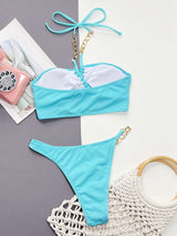 Halter Neck Chain Detail Two-Piece Bikini Set-4