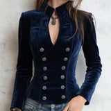 Velvet Double-Breasted Blazer