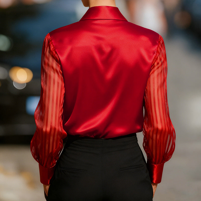 Satin Sheer Lapel Blouse