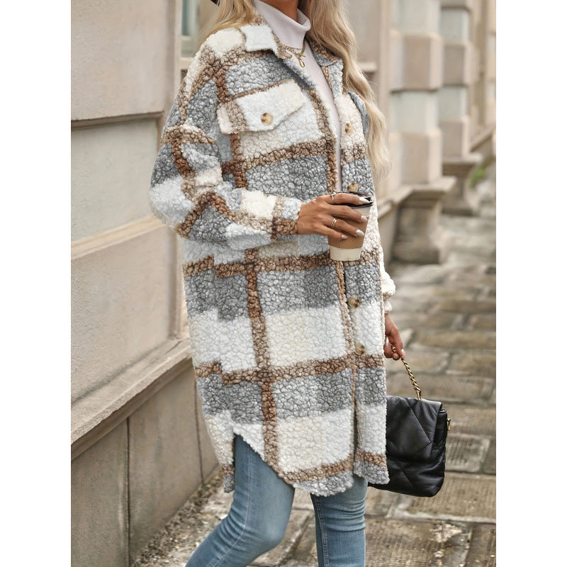 Chic Colorblock Plaid Puffer Jacket