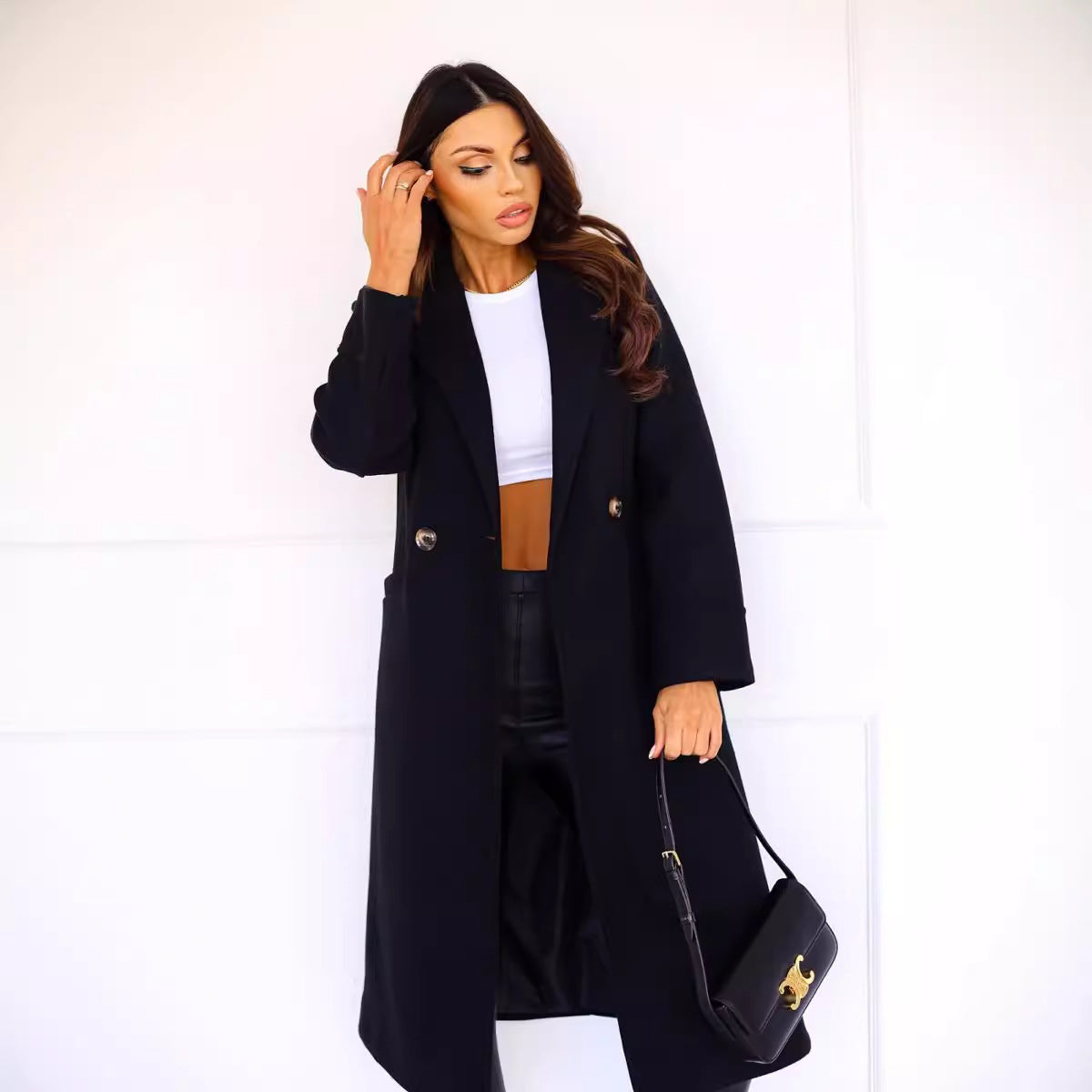 Chic Double-Breasted Woolen Coat