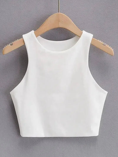 Summer Fashion Women Slim Tops O-neck Sleeveless-WHITE-12