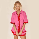 2Pcs Summer Shirt Suit With Short-sleeved V-neck Shirt And-2