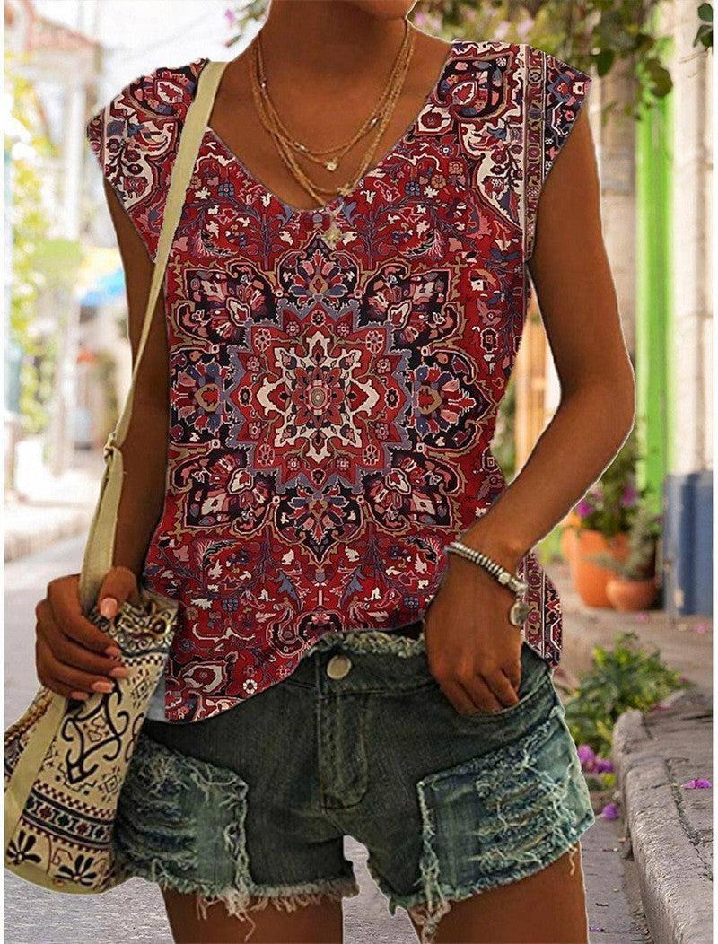 3D Digital Printing Basic Sleeveless V-neck Women's Vest-2 C398-8