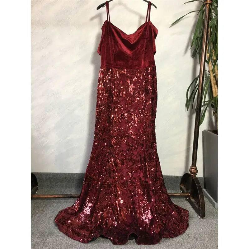 African Fashion Party Dress Sequined Evening Dresses-Red-6