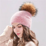 Angola Rabbit Fur Bonnet Girl 's Hat Fall Female Cap-Red-3