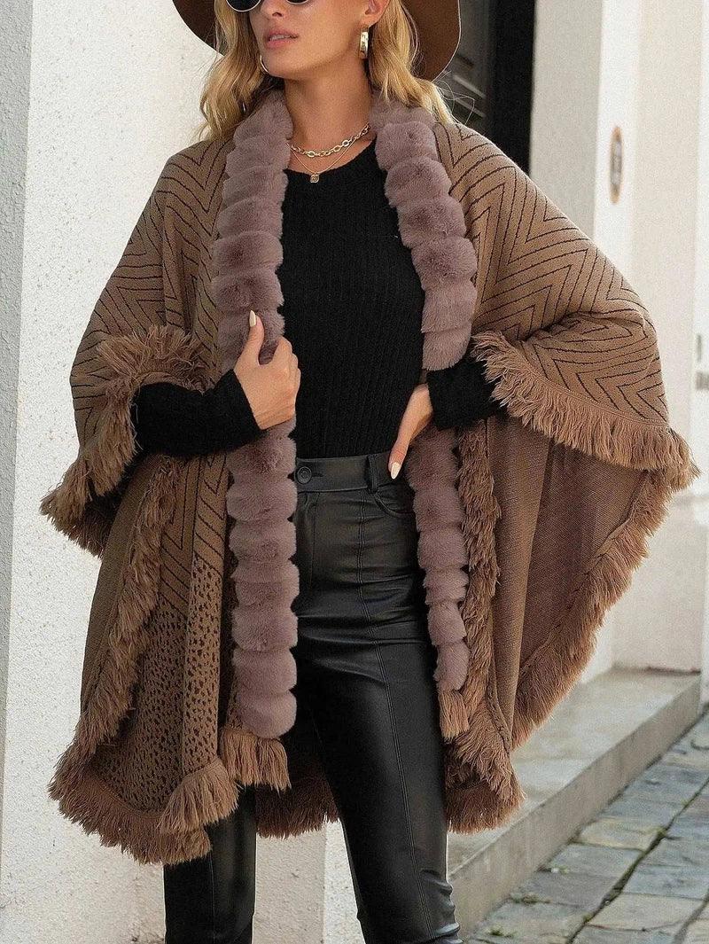 Autumn And Winter Luxury Wool Collar Tassel Shawl Sweater-1