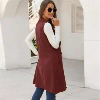 Autumn And Winter Mid-Length Temperament Waist Long-Sleeved-Wine Red-4