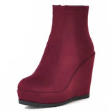 Autumn And Winter Women Platform Platform Wedge Boots-Wine Red-5