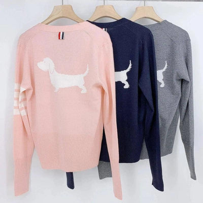 Dog Motif Crew Neck Sweaters-1