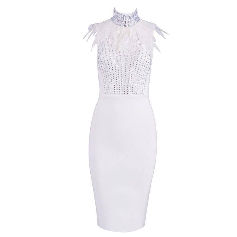 Bandage beads evening dress-white-8